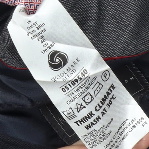 Marks and Spencer Men's Grey Slim Suit Jacket 36R