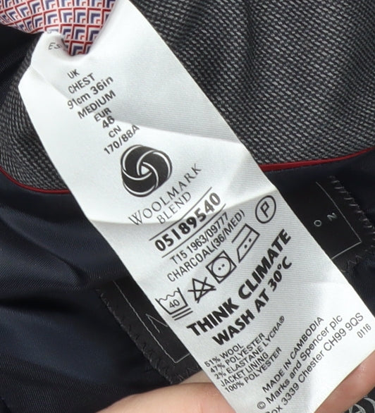 Marks and Spencer Men's Grey Slim Suit Jacket 36R