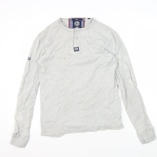 Superdry Men's Grey Medium Long Sleeve Henley T-Shirt