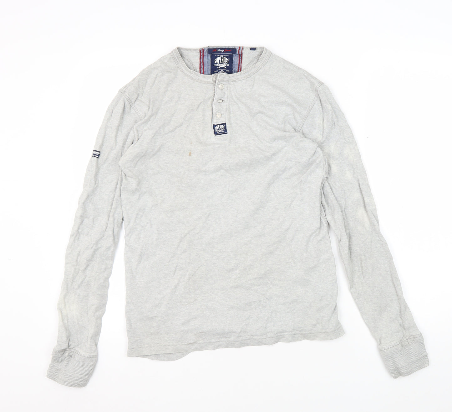 Superdry Men's Grey Medium Long Sleeve Henley T-Shirt