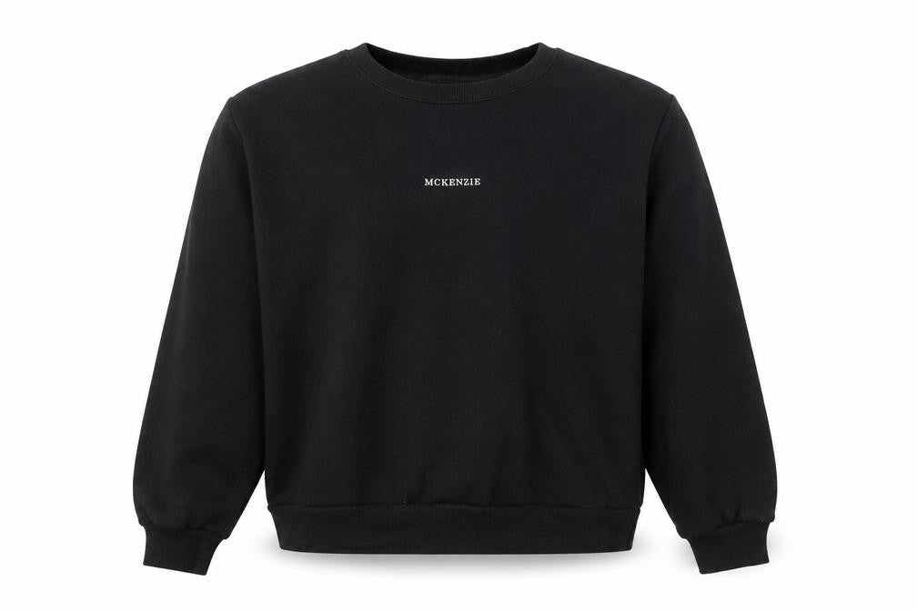 Front view of McKenzie unisex black xl pullover sweatshirt