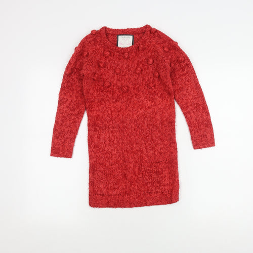 St Bernard Girls Red Knitted Dress Long Sleeve Age 7