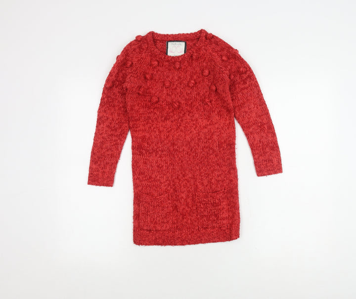 St Bernard Girls Red Knitted Dress Long Sleeve Age 7