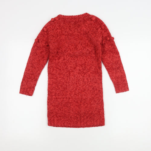 St Bernard Girls Red Knitted Dress Long Sleeve Age 7