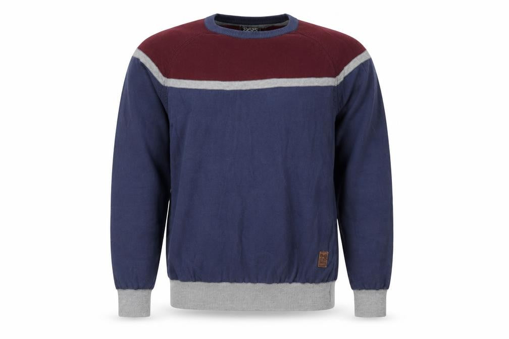 Front view of Crosshatch Men's XL Blue jumper, Crew Neck