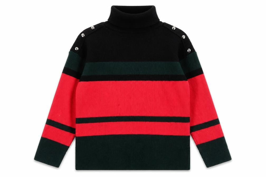 Front view of Body Flirt Women's Red Striped Roll Neck Jumper, size S