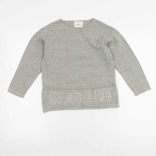 Zara Knitwear Girls Grey Jumper, Size 7 Years, Crew Neck