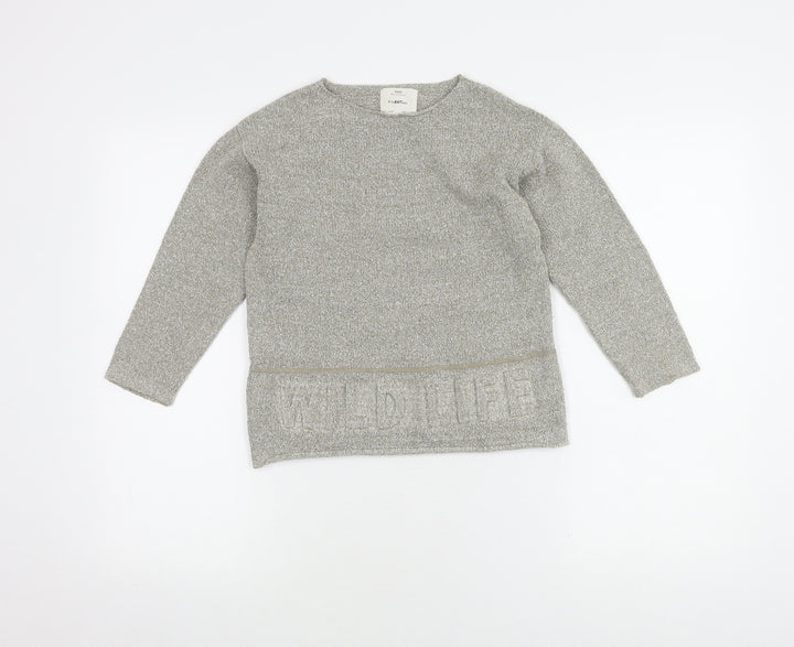 Zara Knitwear Girls Grey Jumper, Size 7 Years, Crew Neck