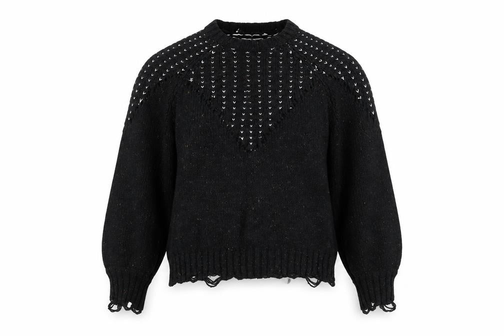 Front view of Wildfox Women's Black Knit Jumper, size S, Balloon Sleeves