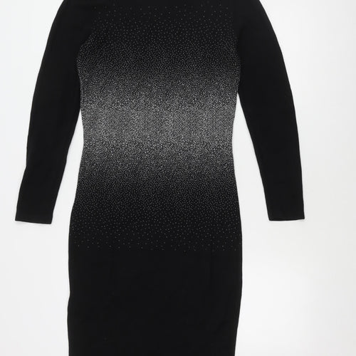 Oasis Women's Black Bodycon Dress, Size L, Long Sleeve