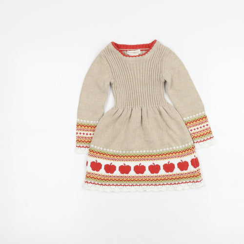 Cynthia Rowley Girls Beige Knit Dress 1-2Y Long Sleeve