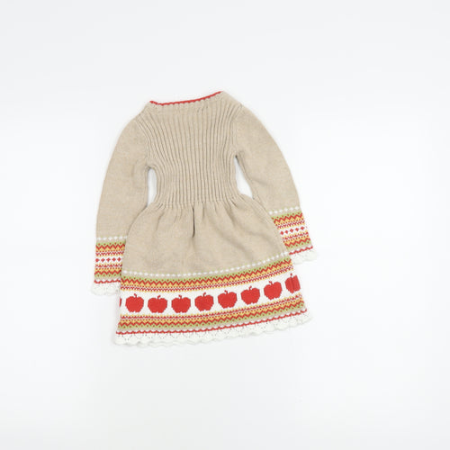 Cynthia Rowley Girls Beige Knit Dress 1-2Y Long Sleeve