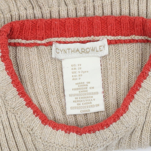 Cynthia Rowley Girls Beige Knit Dress 1-2Y Long Sleeve