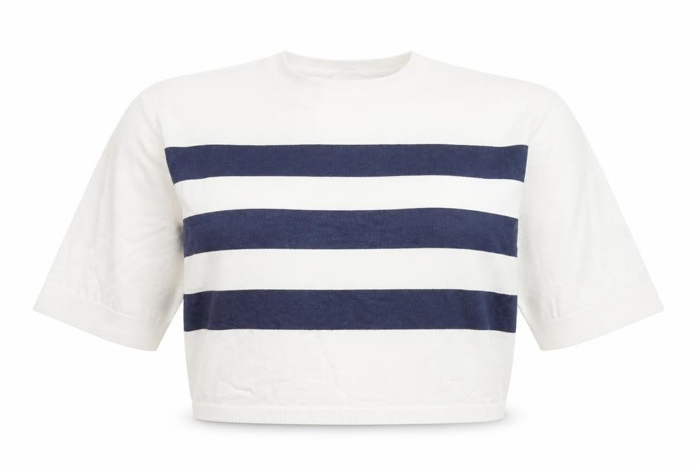 Front view of Object Women White Cropped Striped Top L