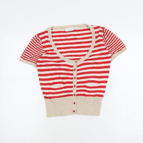 New Look Women's Red Striped Cropped Button-Up