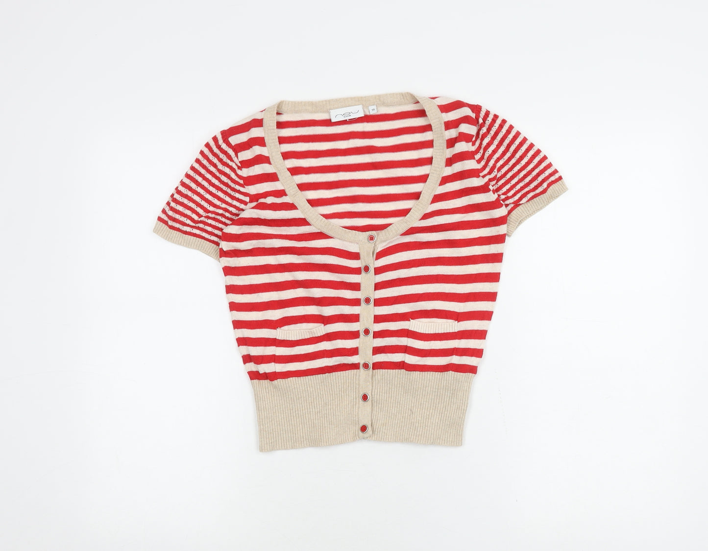 New Look Women's Red Striped Cropped Button-Up
