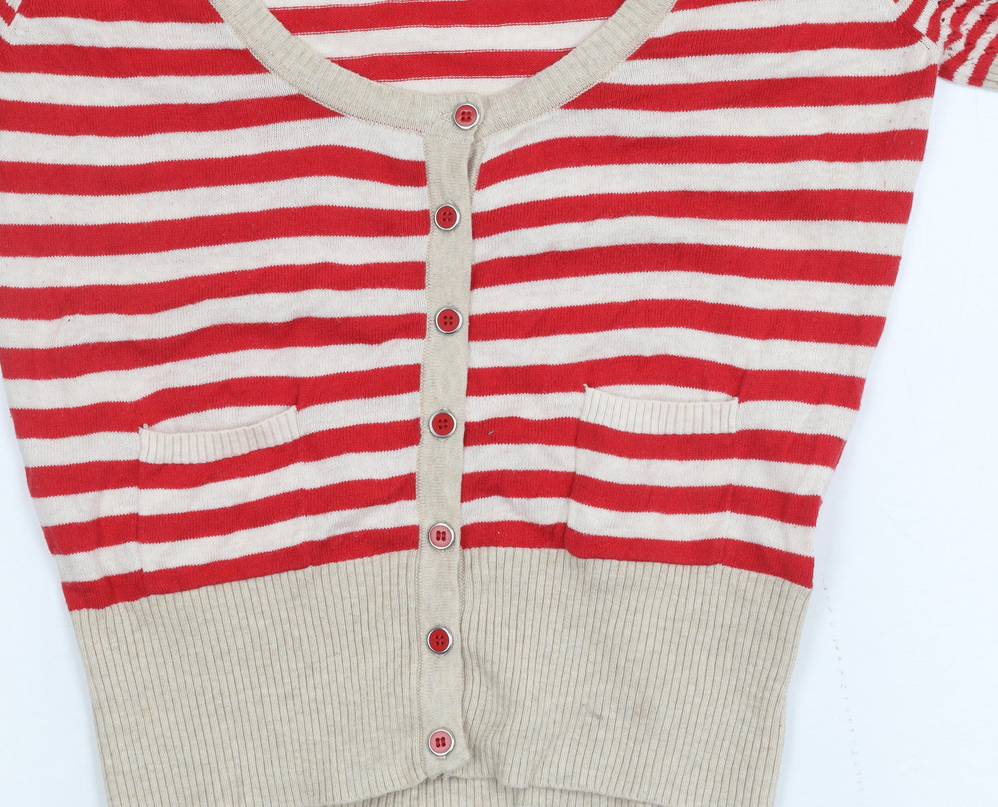 New Look Women's Red Striped Cropped Button-Up