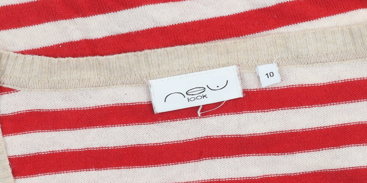 New Look Women's Red Striped Cropped Button-Up