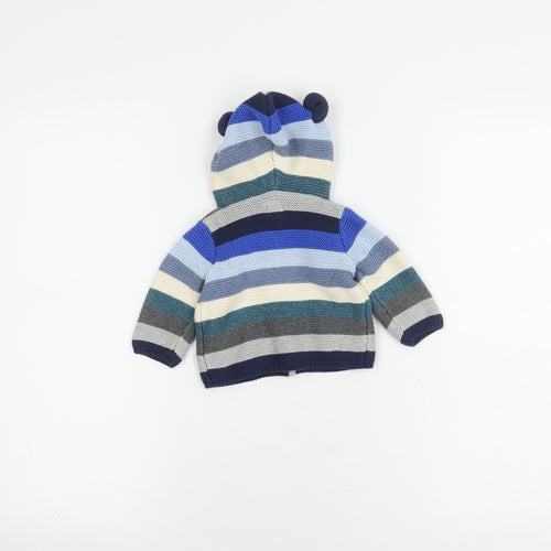 GAP Unisex Baby Blue Striped Hooded Cardigan 0-3 Months