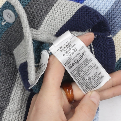 GAP Unisex Baby Blue Striped Hooded Cardigan 0-3 Months