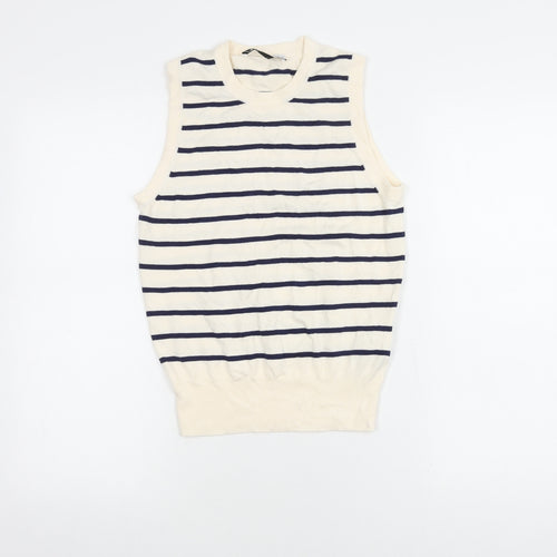 Zara Women's Ivory Sleeveless Striped Tank Top, Size S