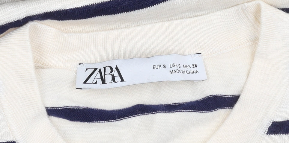 Zara Women's Ivory Sleeveless Striped Tank Top, Size S