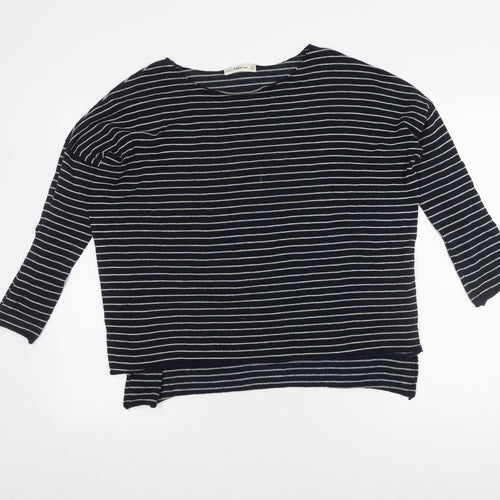 Zara Women Blue Striped Cotton Pullover Jumper Size S