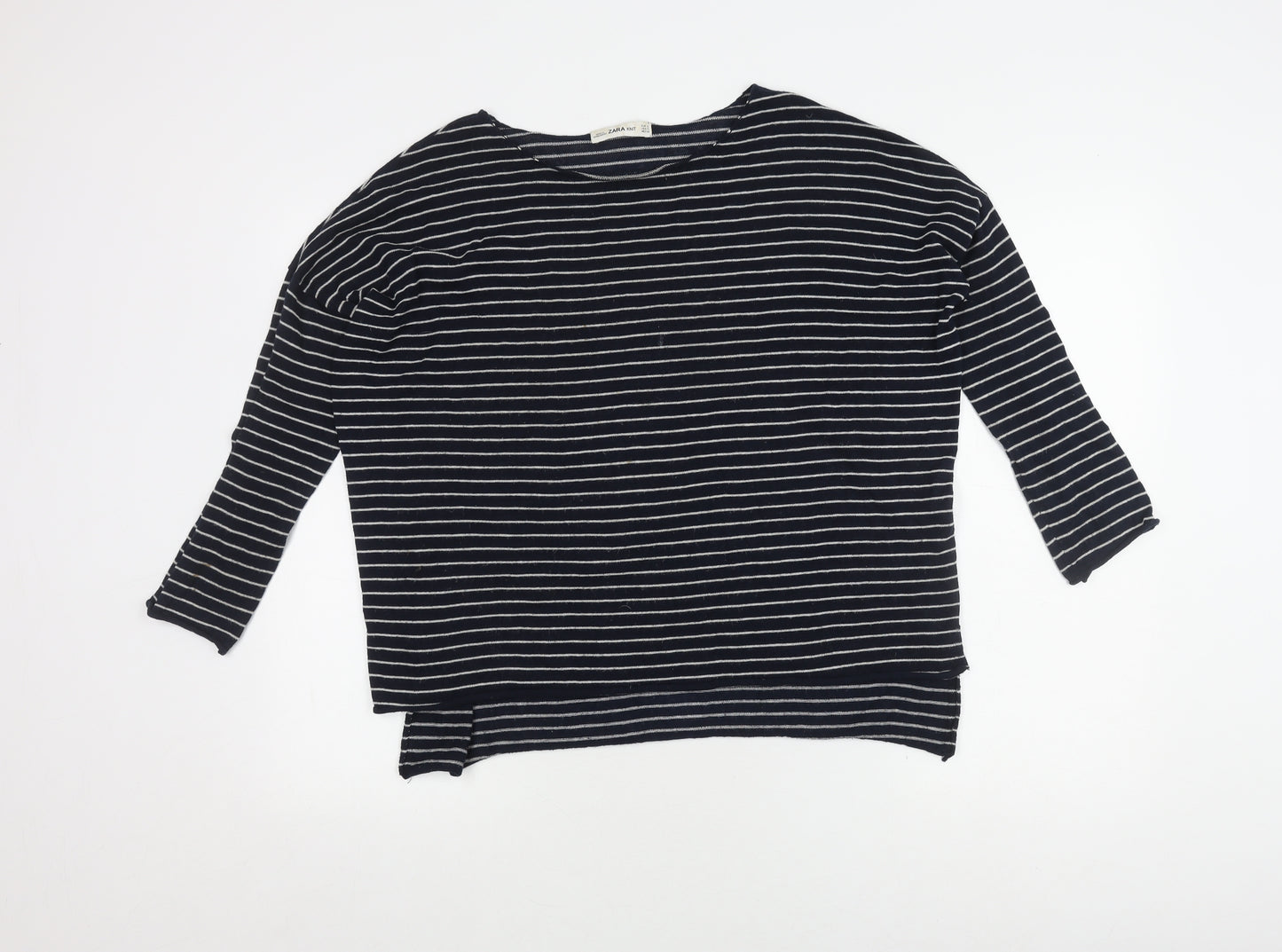 Zara Women Blue Striped Cotton Pullover Jumper Size S