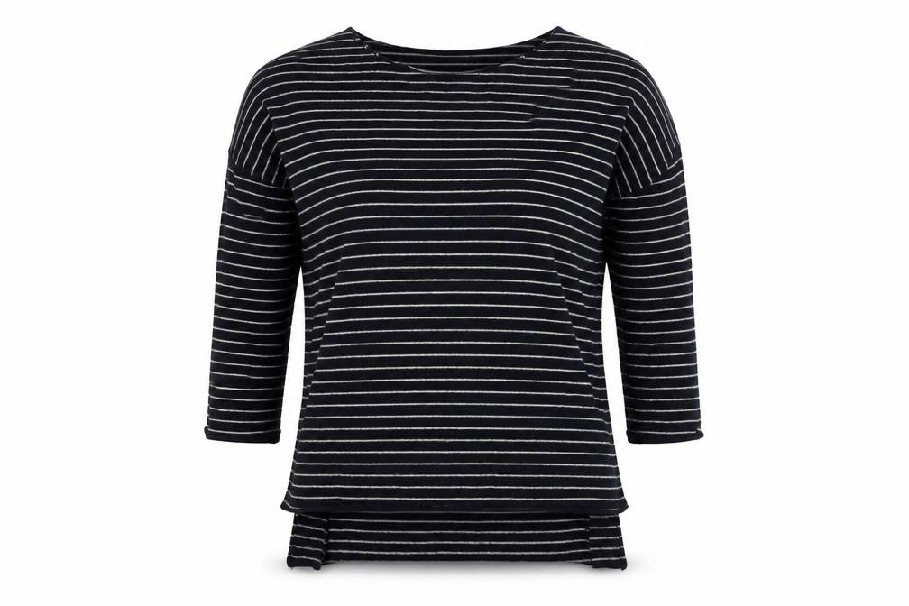 Front view of Zara Women Blue Striped Cotton jumper, size S