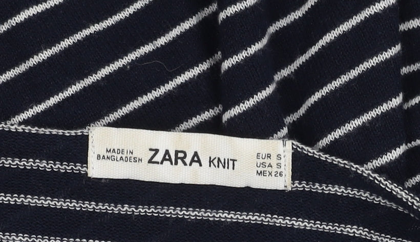 Zara Women Blue Striped Cotton Pullover Jumper Size S
