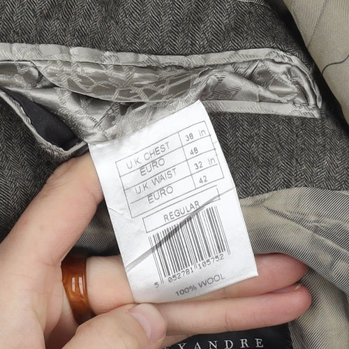 Alexandre Grey Herringbone Wool Men's Blazer Size 38R