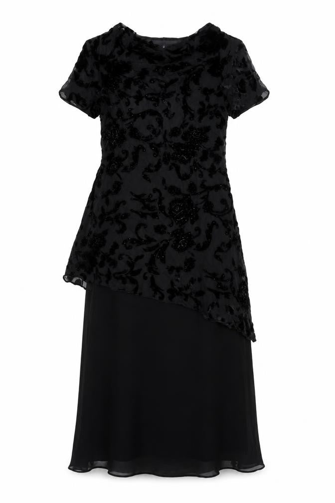 Front view of Eva Blue Women's Black Dress, size 8, Rayon Blend