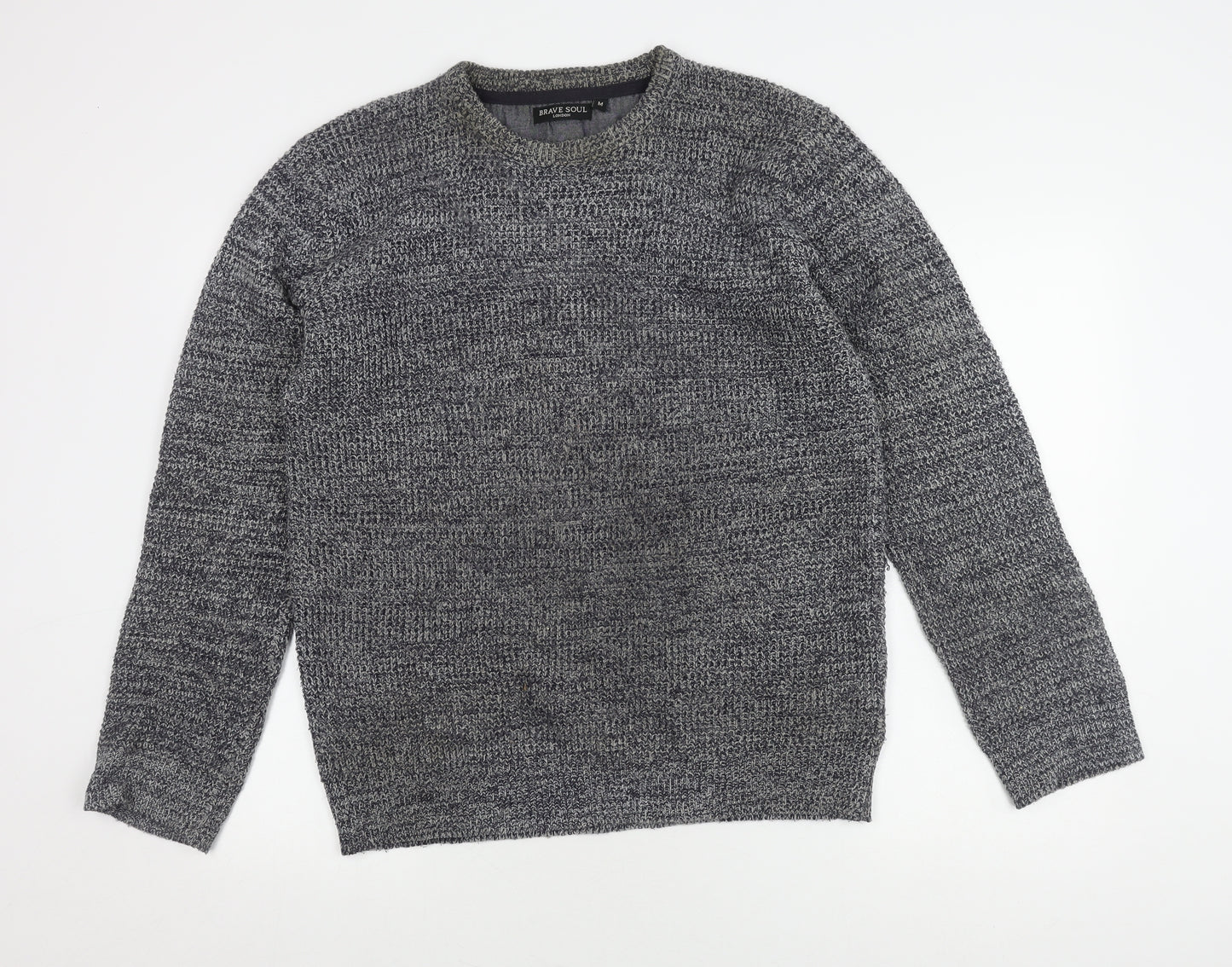 Brave Soul Men's Grey Acrylic Crew Neck Jumper M