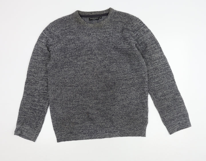 Brave Soul Men's Grey Acrylic Crew Neck Jumper M