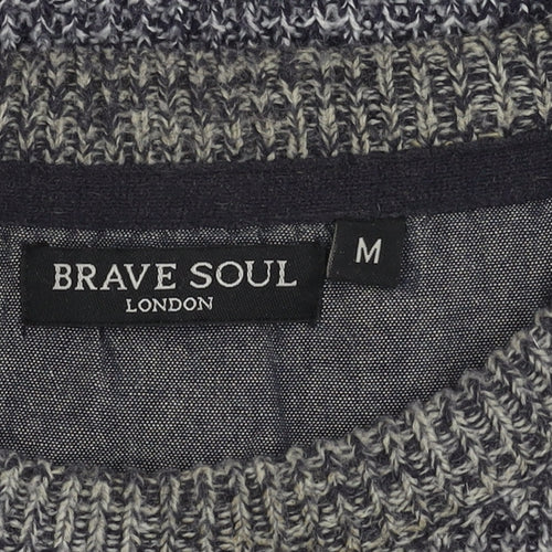 Brave Soul Men's Grey Acrylic Crew Neck Jumper M