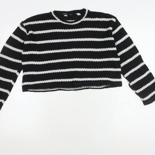 Pull&Bear Women's Black Striped Jumper, Size S