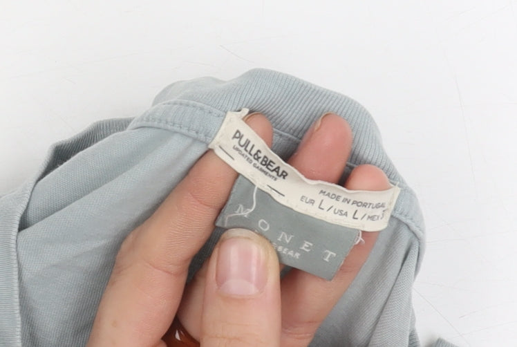 Pull & Bear Men's Art Graphic Blue T-Shirt L