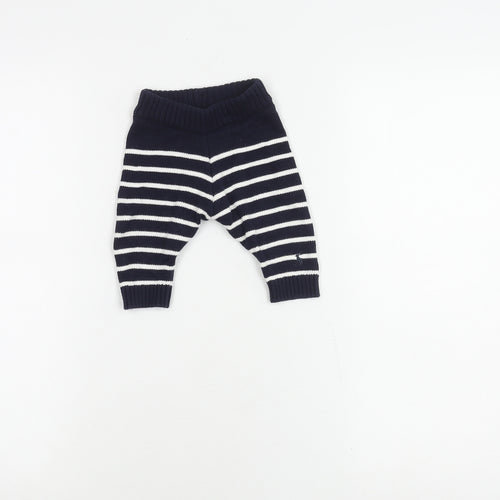 Unisex Baby Blue Striped Cotton Knit Trousers, Size Up to 1M