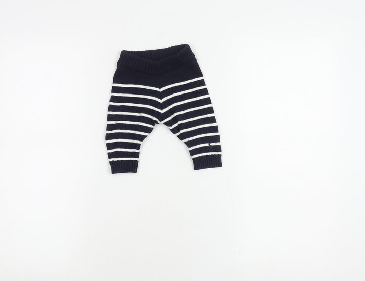 Unisex Baby Blue Striped Cotton Knit Trousers, Size Up to 1M