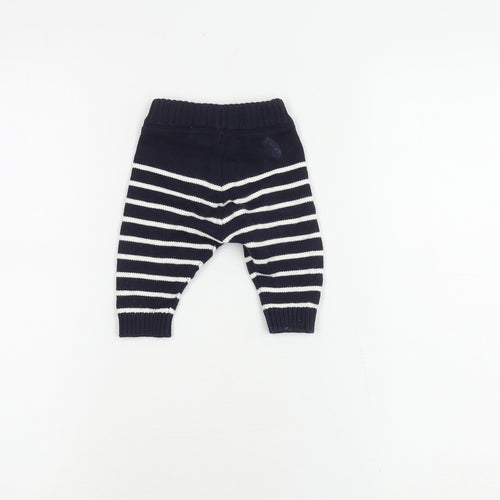 Unisex Baby Blue Striped Cotton Knit Trousers, Size Up to 1M