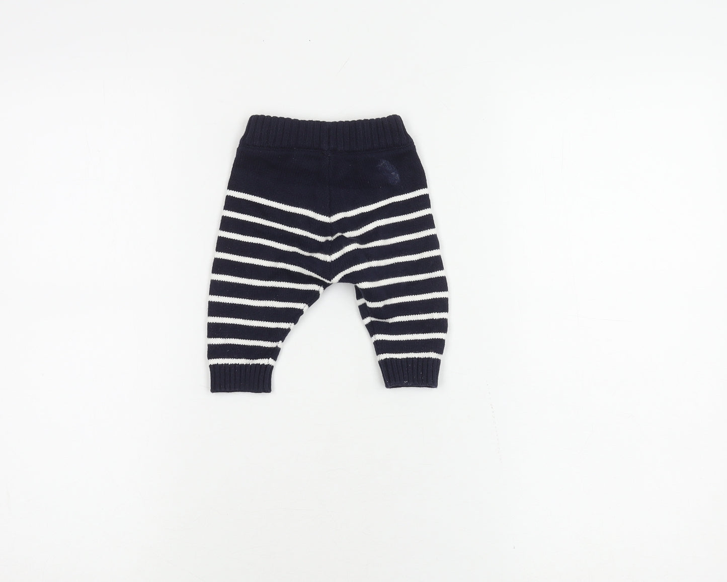 Unisex Baby Blue Striped Cotton Knit Trousers, Size Up to 1M