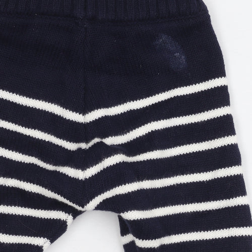 Unisex Baby Blue Striped Cotton Knit Trousers, Size Up to 1M