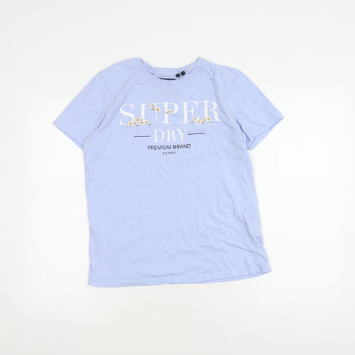 Superdry Women's Blue T-Shirt, Size 12, Cotton, Crew Neck