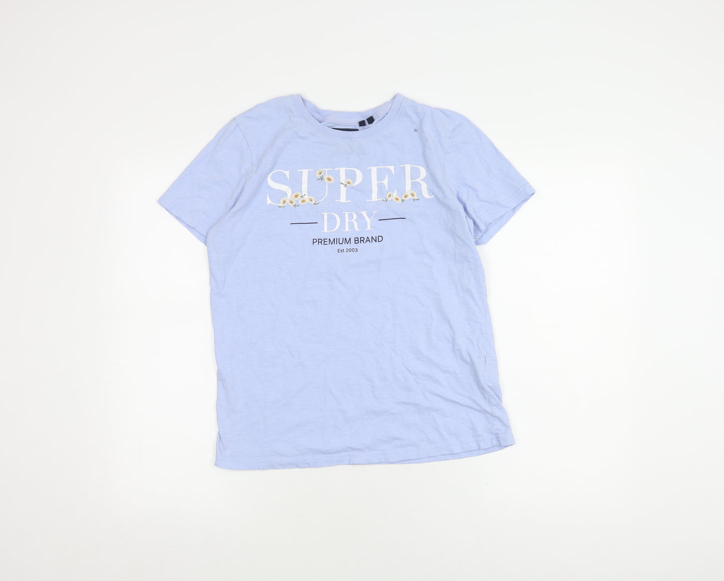 Superdry Women's Blue T-Shirt, Size 12, Cotton, Crew Neck