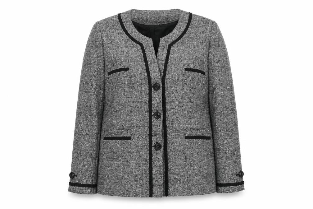 Front view of Viyella Women's Grey Herringbone Suit Jacket, size 18