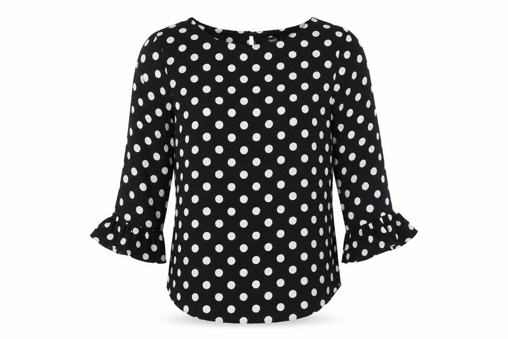 Front view of Wallis Women's Polka Dot Flared Sleeve Top