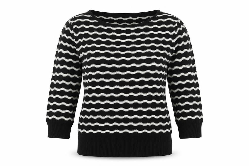 Front view of Oasis women’s black striped jumper - m
