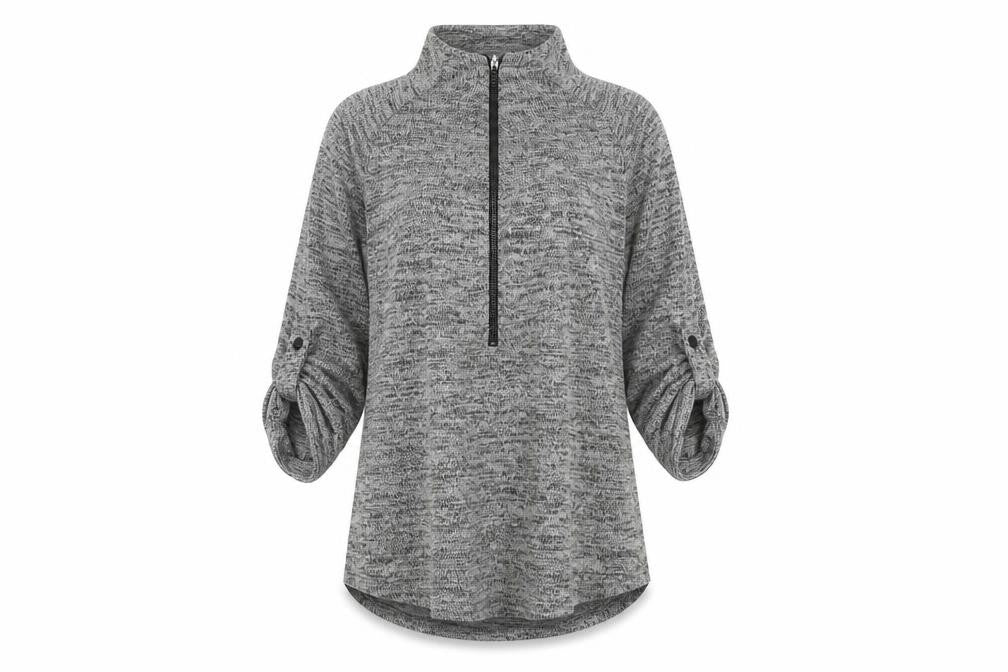 Front view of Fransa Women's Grey 3/4 Sleeve Knit Jumper, size S