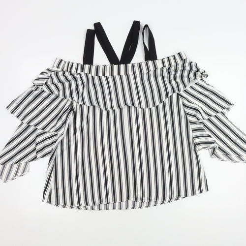 River Island Women's Striped Ruffle Top Multicoloured Size 10