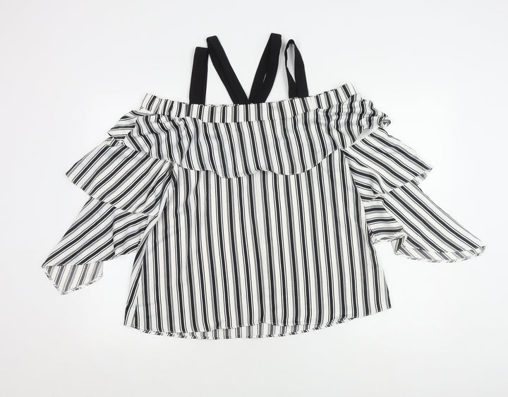 River Island Women's Striped Ruffle Top Multicoloured Size 10
